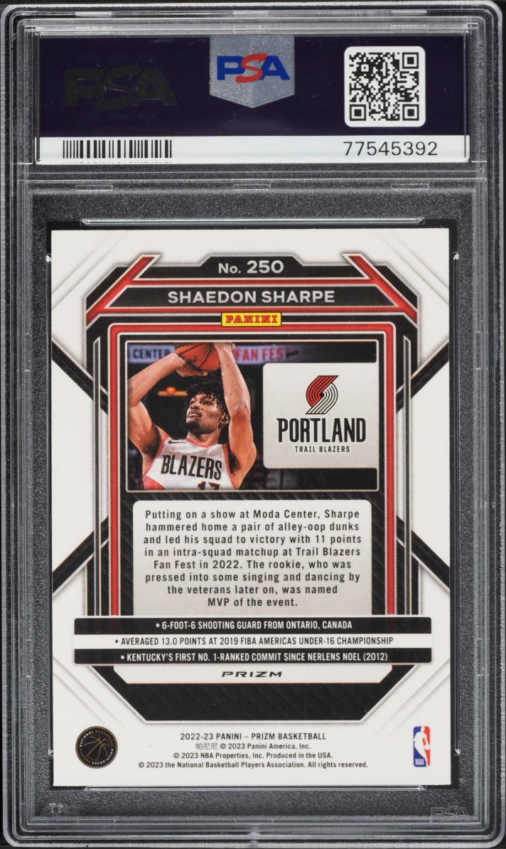 2022 Panini Prizm Red Ice Shaedon Sharpe ROOKIE #250 PSA 10 GEM MINT