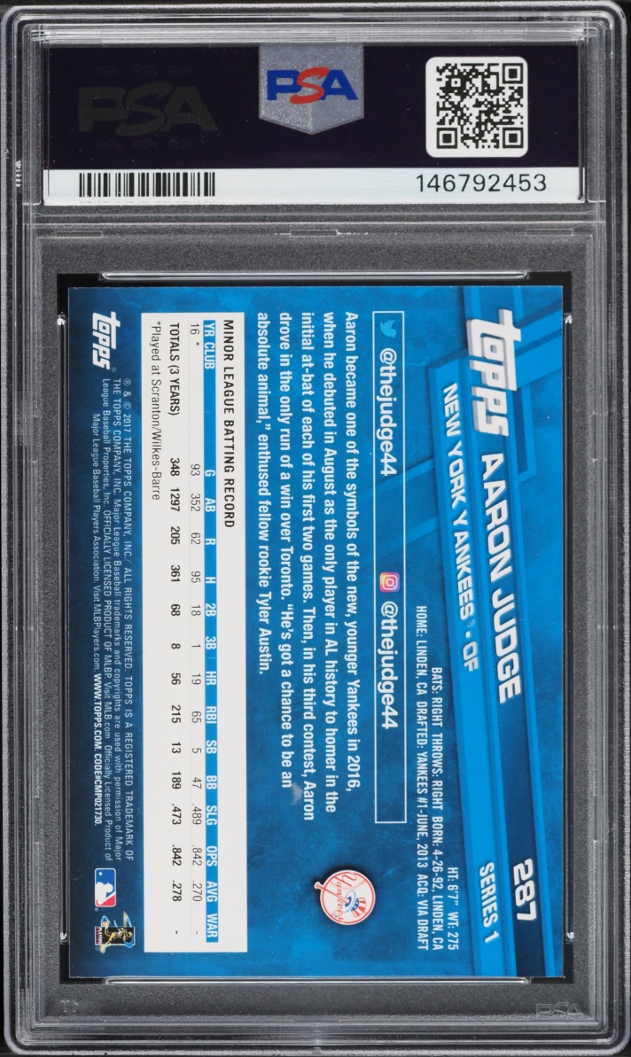 2017 Topps Aaron Judge ROOKIE #287 PSA 10 GEM MINT