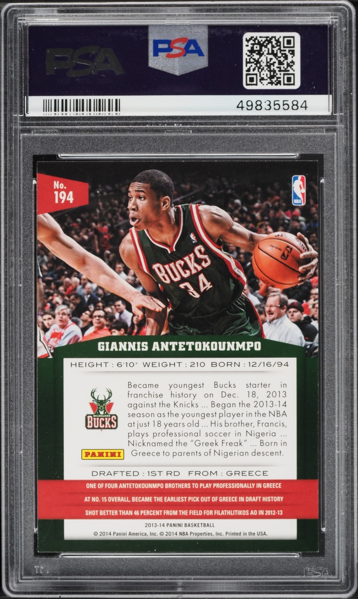 2013 Panini Basketball Giannis Antetokounmpo ROOKIE #194 PSA 9 MINT
