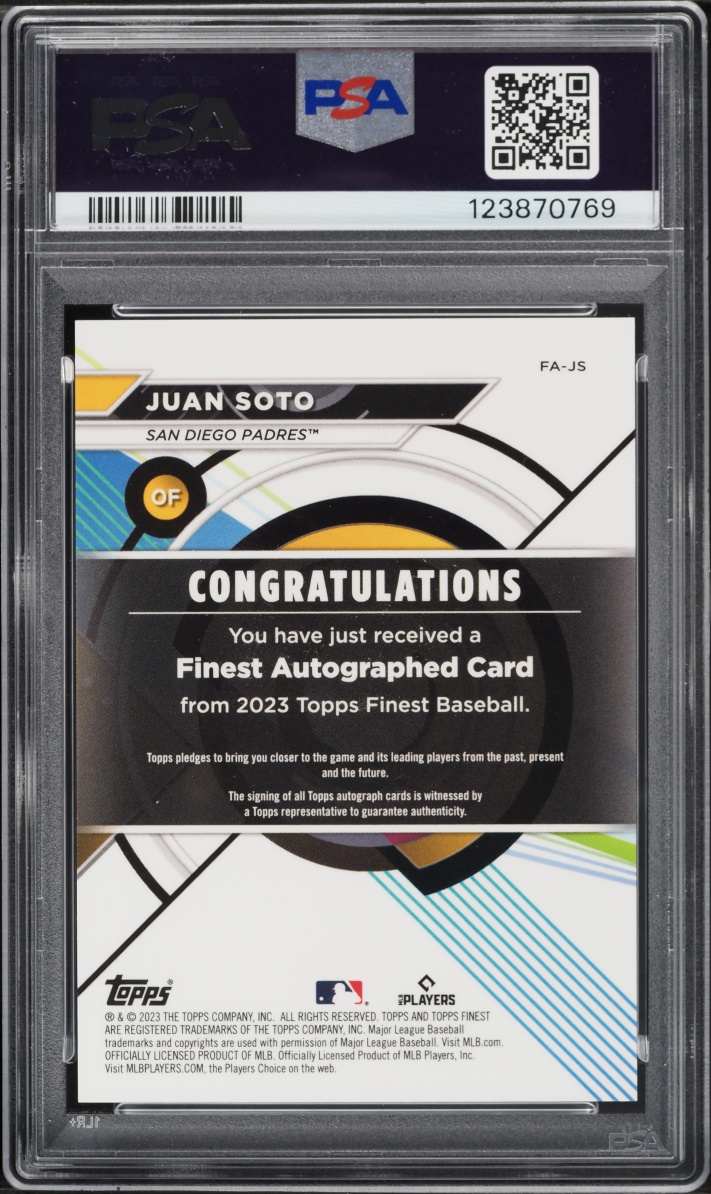 2023 Finest Orange Wave Juan Soto AUTO /25 #FA-JS PSA 10 GEM MINT