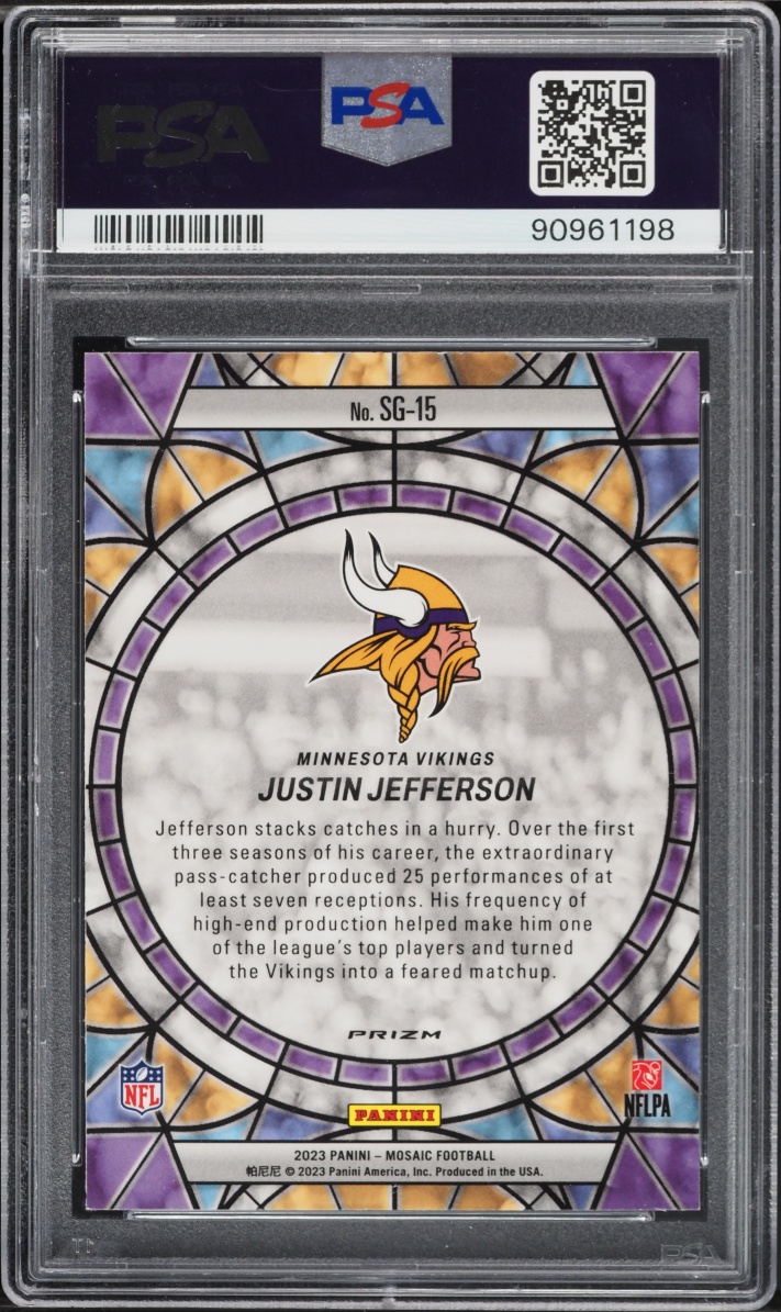 2023 Panini Mosaic Stained Glass Prizm Justin Jefferson #SG-15 PSA 9 MINT