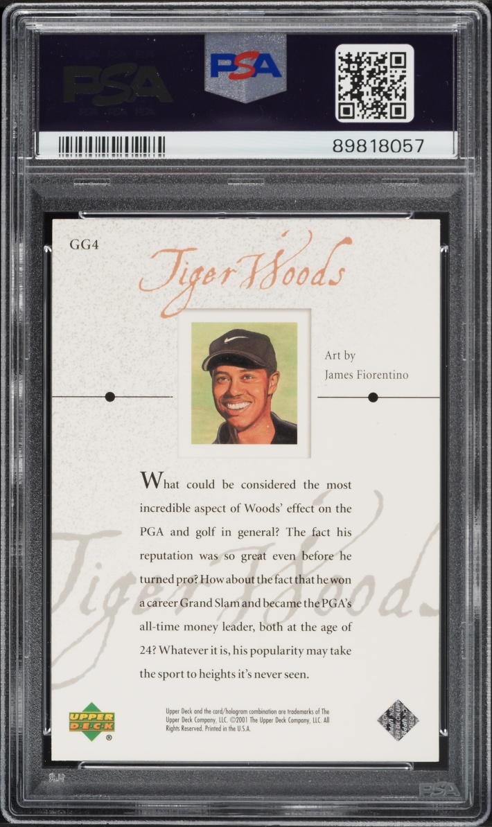 2001 Upper Deck Golf Gallery Tiger Woods ROOKIE #GG4 PSA 8 NM-MT