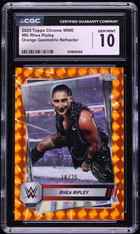 2025 Topps Chrome WWE Orange Geometric Refractor Rhea Ripley /25 #80 CGC 10 GEM MINT