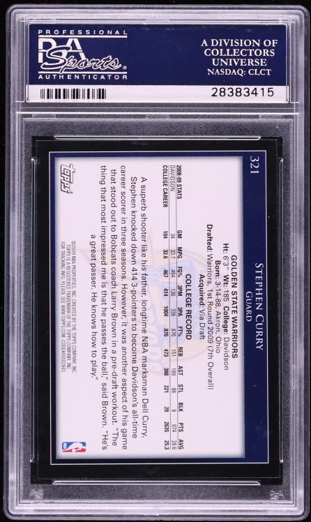 2009 Topps Basketball Stephen Curry ROOKIE #321 PSA 10 GEM MINT