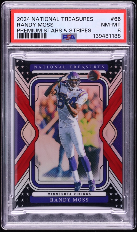 2024 National Treasures Premium Stars & Stripes Randy Moss /13 #66 PSA 8 NM-MT