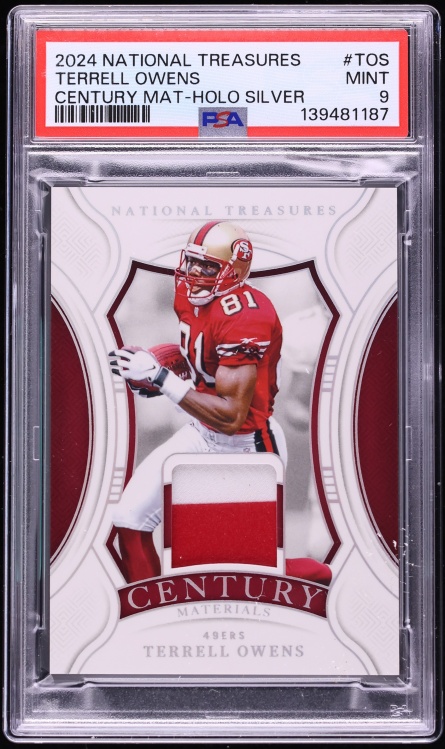 2024 National Treasures Century Materials Holo Silver Terrell Owens PATCH /25 #TOS PSA 9 MINT