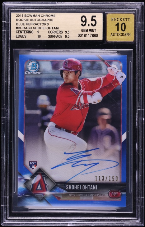 2018 Bowman Chrome Blue Refractor Shohei Ohtani ROOKIE AUTO /150 BGS 9.5 GEM MINT
