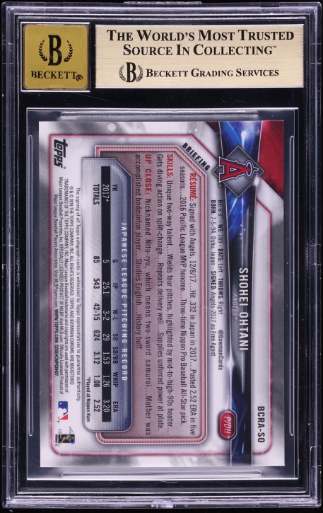 2018 Bowman Chrome Blue Refractor Shohei Ohtani ROOKIE AUTO /150 BGS 9.5 GEM MINT