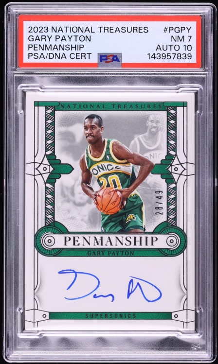 2023 National Treasures Penmanship Gary Payton AUTO DNA 10 /49 #PGPY PSA 7 NRMT
