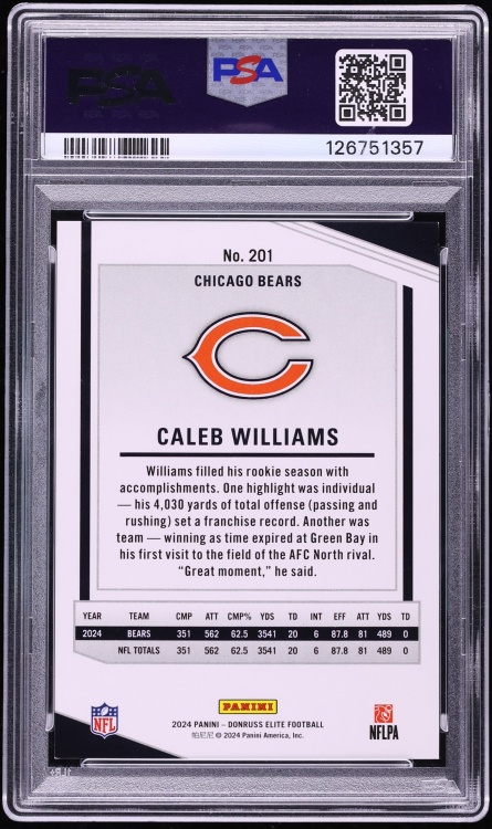 2024 Donruss Elite Caleb Williams ROOKIE /999 #201 PSA 8 NM-MT