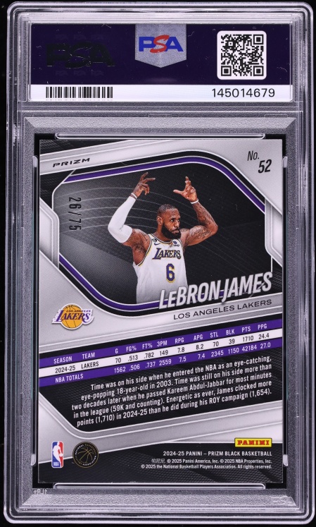 2024 Panini Prizm Black Red Power LeBron James /75 #52 PSA 9 MINT
