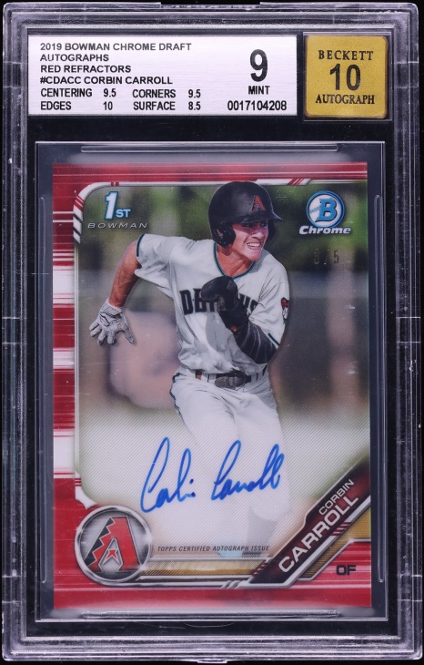 2019 Bowman Chrome Draft Red Refractor Corbin Carroll PROSPECT AUTO /5 BGS 9