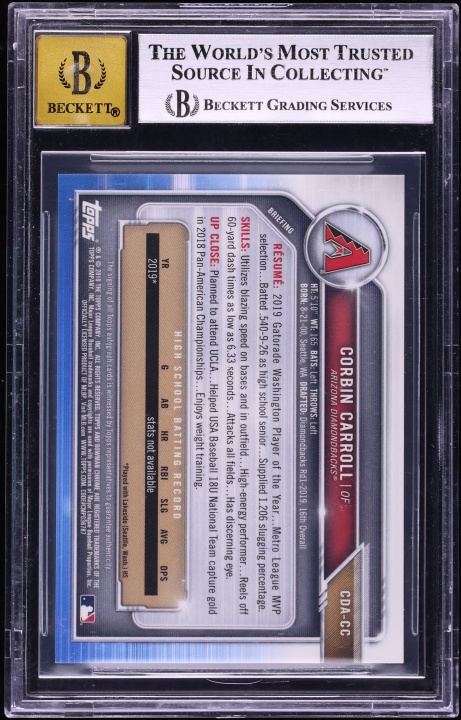 2019 Bowman Chrome Draft Red Refractor Corbin Carroll PROSPECT AUTO /5 BGS 9