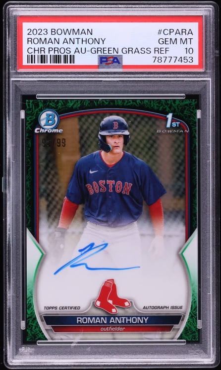 2023 Bowman Chrome Green Grass Refractor Roman Anthony PROSPECT AUTO /99 PSA 10 GEM MINT