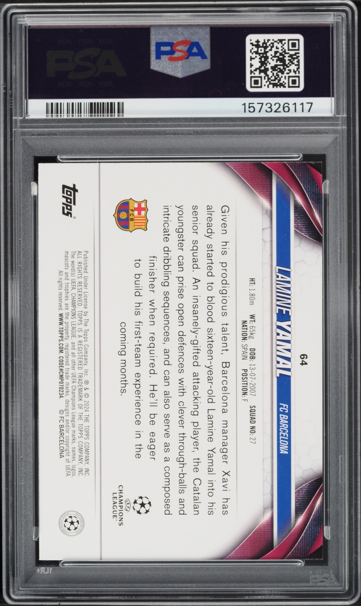 2023 Topps UEFA Club Competitions Lamine Yamal ROOKIE #64 PSA 8 NM-MT