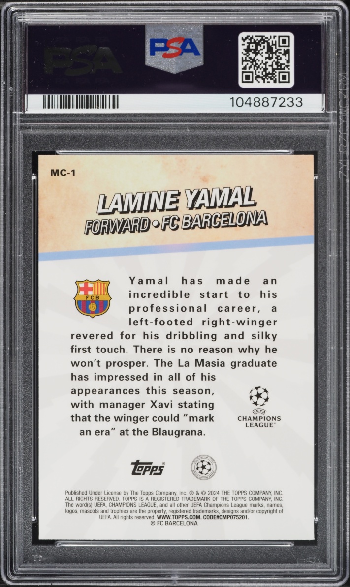 2023 Topps Merlin UEFA Club Competitions Chosen Ones Lamine Yamal ROOKIE #MC-1 PSA 10 GEM MINT