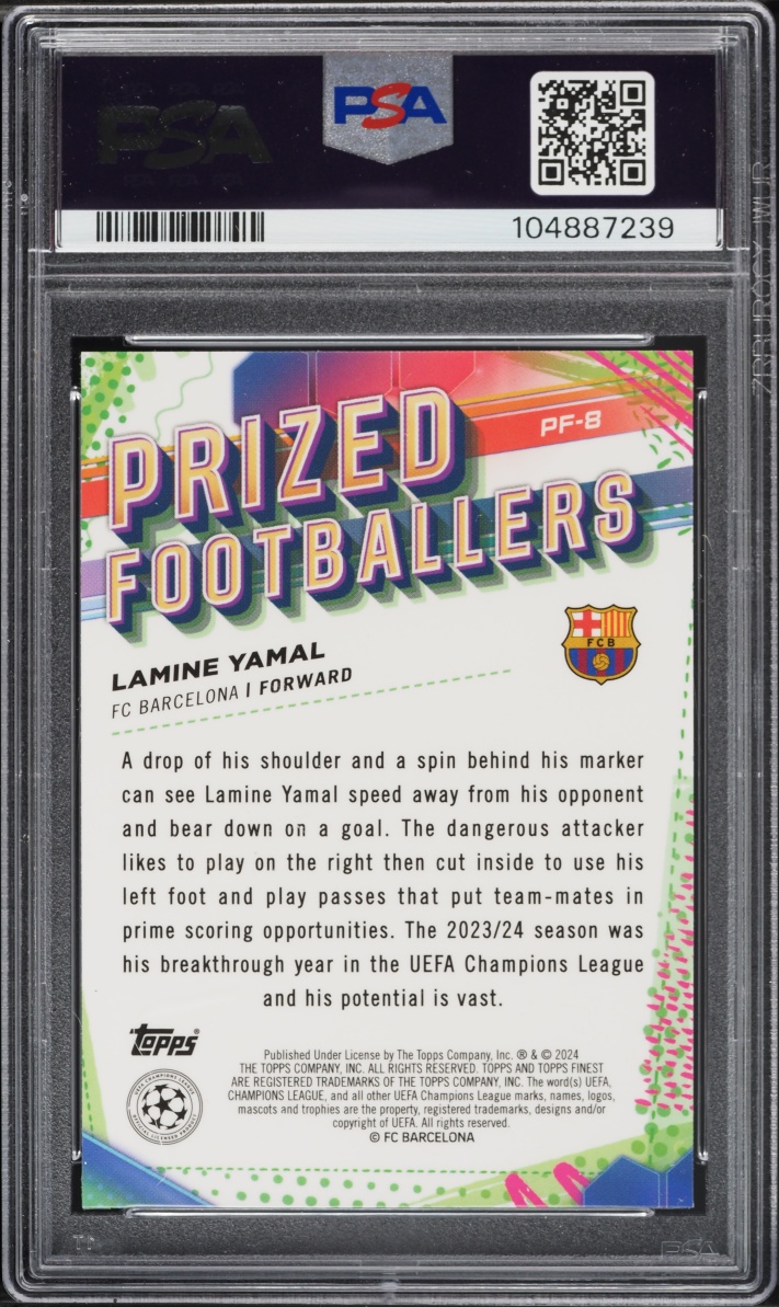 2023 Finest UEFA Club Competitions Prized Footballers Lamine Yamal ROOKIE #PF-8 PSA 10 GEM MINT