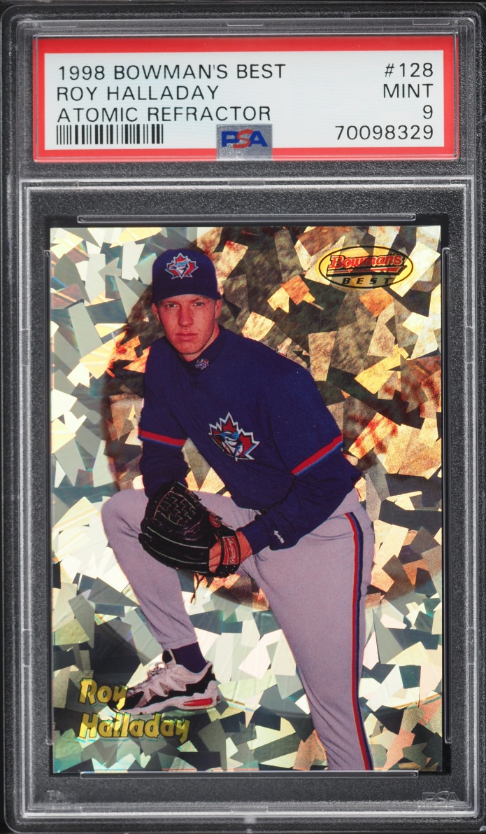 1998 Bowman's Best Atomic Refractor Roy Halladay ROOKIE /100 #128 PSA 9 MINT