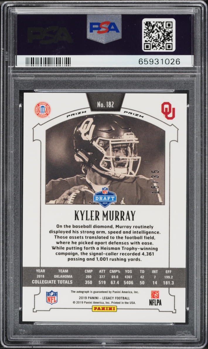 2019 Panini Legacy Premium Penmanship Bronze Kyler Murray ROOKIE AUTO DNA /35 #182 PSA 10 GEM