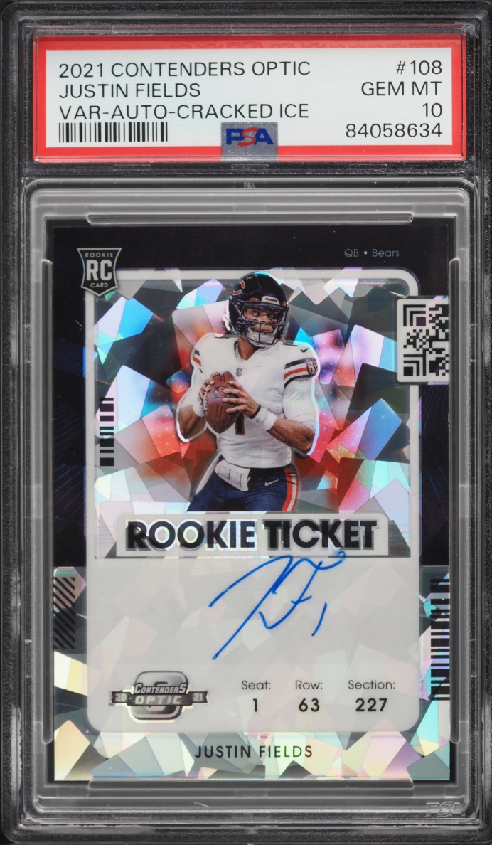 2021 Panini Contenders Optic Ticket Variation Cracked Ice Justin Fields ROOKIE AUTO /22 PSA 10