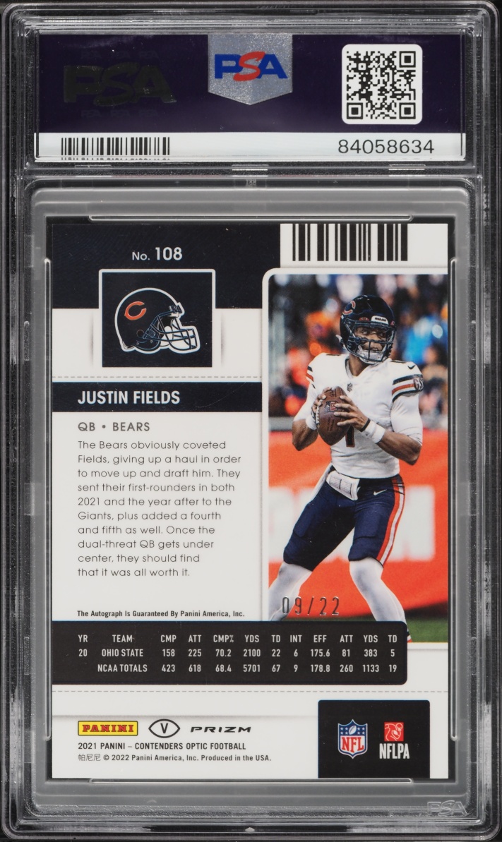2021 Panini Contenders Optic Ticket Variation Cracked Ice Justin Fields ROOKIE AUTO /22 PSA 10