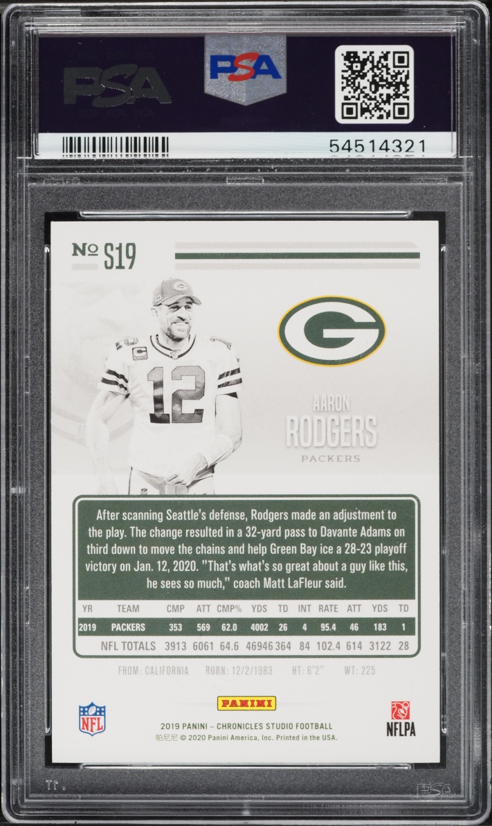 2019 Panini Chronicles Studio Platinum Aaron Rodgers 1/1 #S19 PSA 10 GEM MINT
