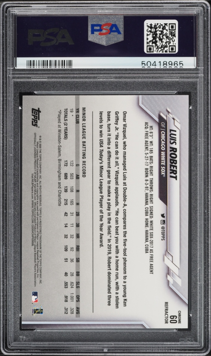 2020 Topps Chrome Refractor Luis Robert ROOKIE #60 PSA 10 GEM MINT