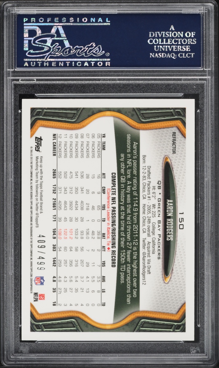 2013 Topps Chrome Camo Refractor Aaron Rodgers /499 #150 PSA 10 GEM MINT