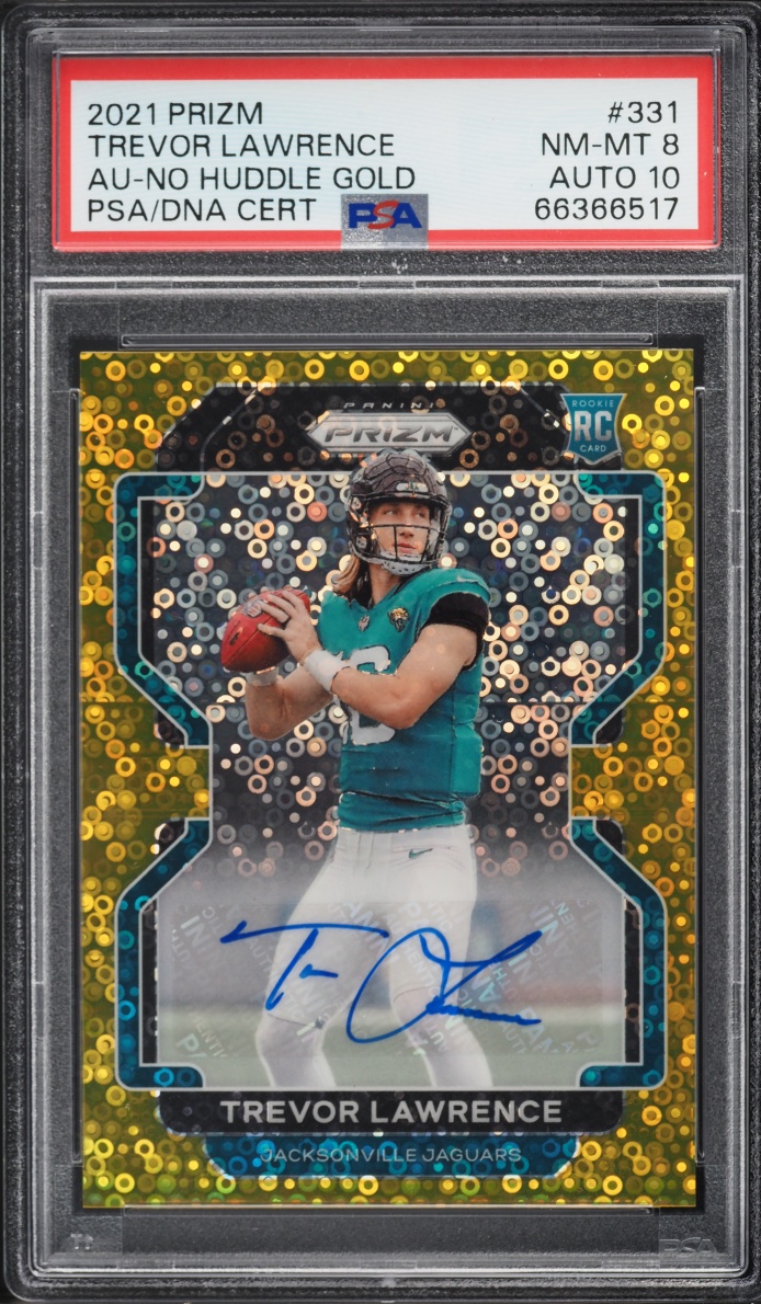 2021 Panini Prizm No Huddle Gold Trevor Lawrence ROOKIE AUTO DNA 10 /10 #331 PSA 8 NM-MT