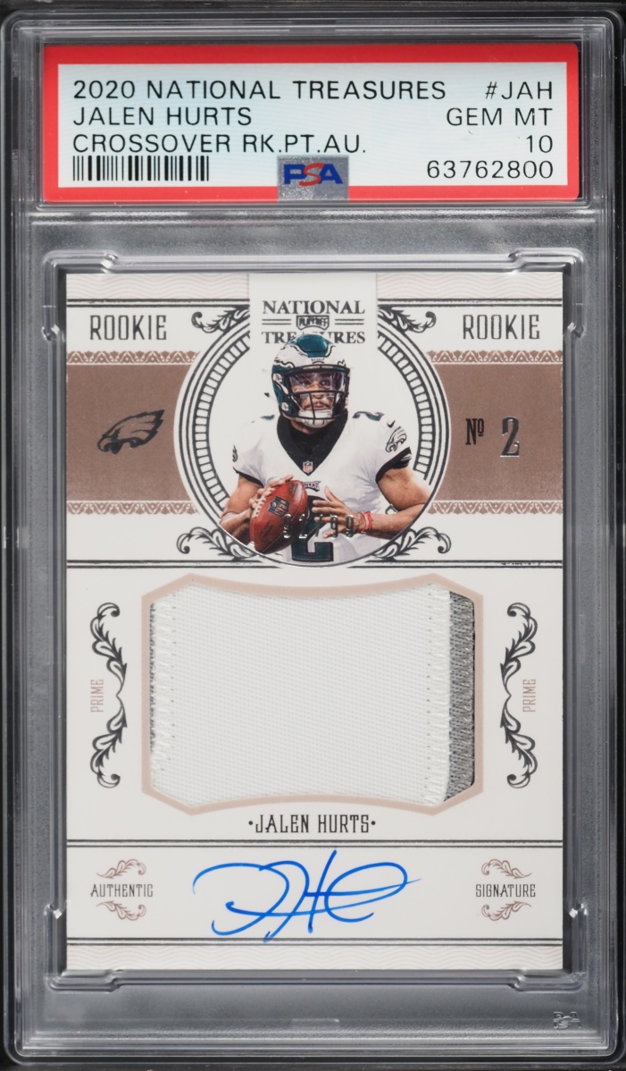 2020 National Treasures Crossover CrossoverJalen Hurts ROOKIE PATCH AUTO #JAH PSA 10 GEM MINT