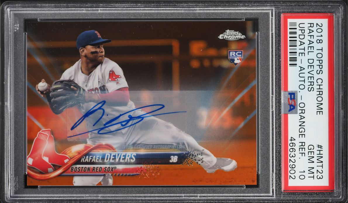 2018 Topps Chrome Update Orange Refractor Rafael Devers ROOKIE AUTO /25 #HMT23 PSA 10 GEM MINT