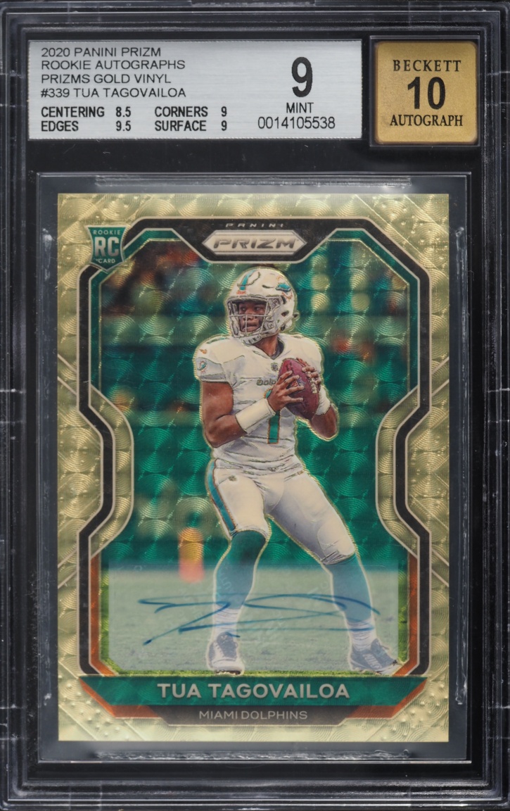 2020 Panini Prizm Gold Vinyl Tua Tagovailoa ROOKIE AUTO /5 #339 BGS 9 MINT