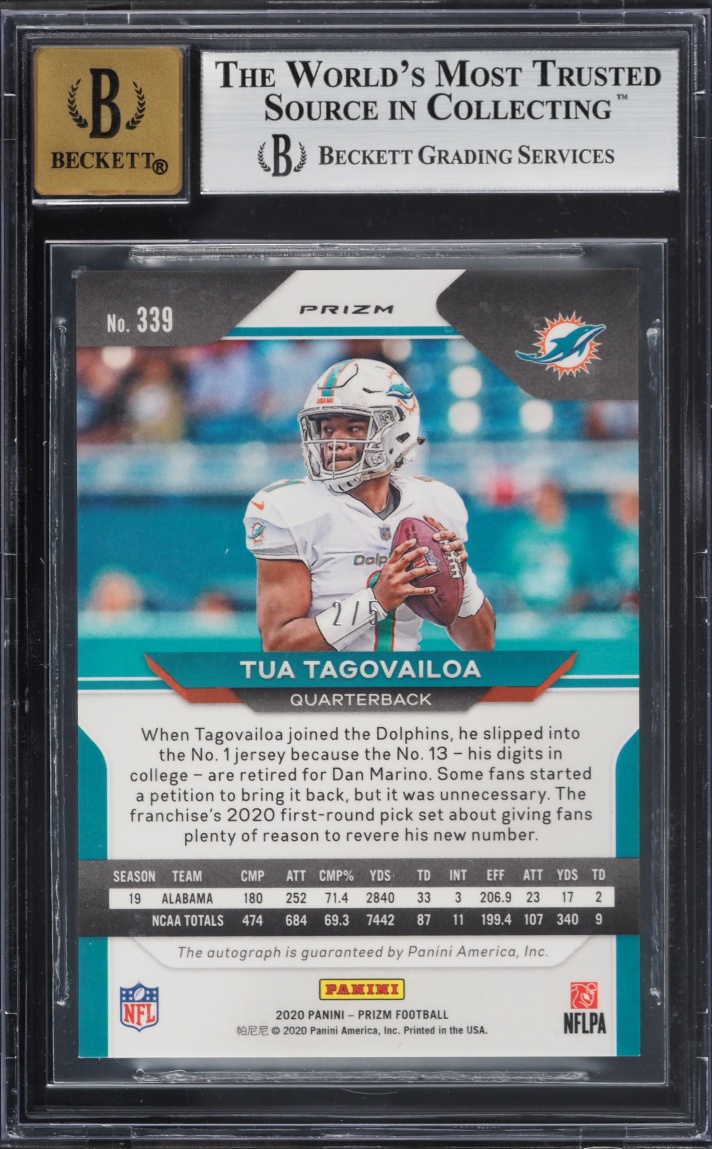 2020 Panini Prizm Gold Vinyl Tua Tagovailoa ROOKIE AUTO /5 #339 BGS 9 MINT