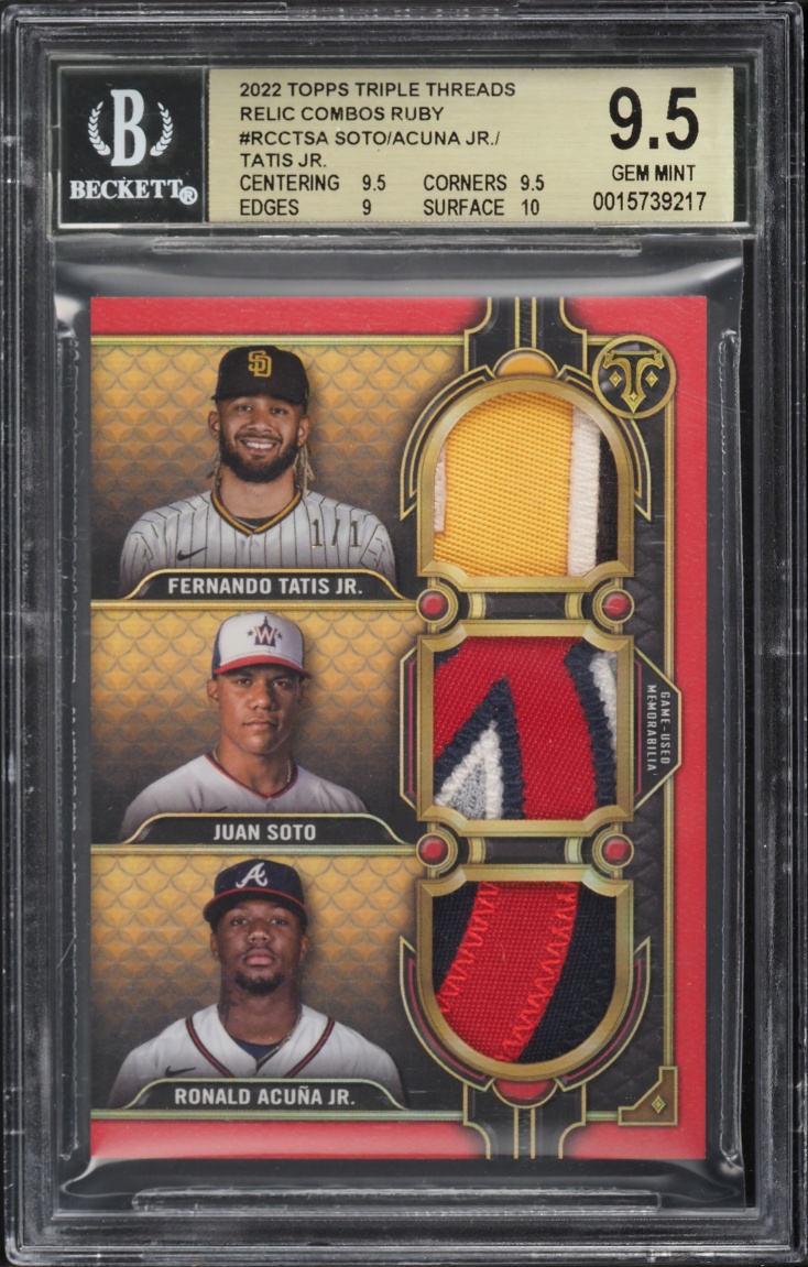 2022 Topps Triple Threads Ruby Fernando Tatis Jr. Juan Soto Ronald Acuna Jr. PATCH 1/1 BGS 9.5
