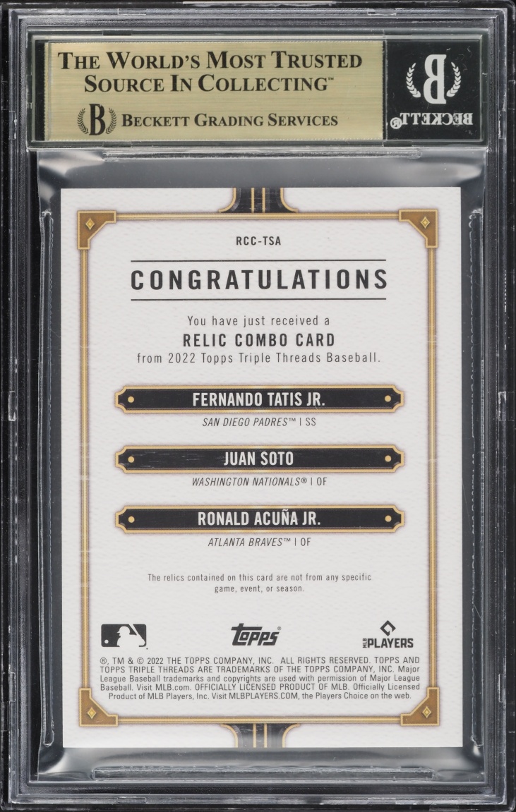 2022 Topps Triple Threads Ruby Fernando Tatis Jr. Juan Soto Ronald Acuna Jr. PATCH 1/1 BGS 9.5