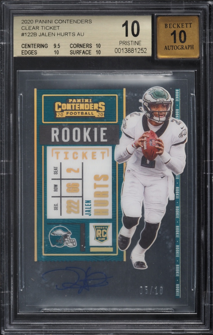 2020 Panini Contenders Clear Ticket Jalen Hurts ROOKIE AUTO /10 #122B BGS 10 PRISTINE