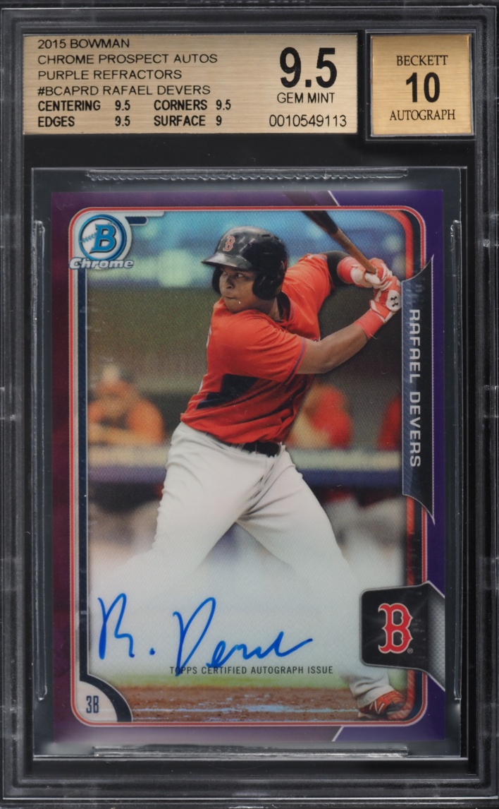 2015 Bowman Chrome Purple Refractor Rafael Devers PROSPECT AUTO /250 BGS 9.5 GEM MINT