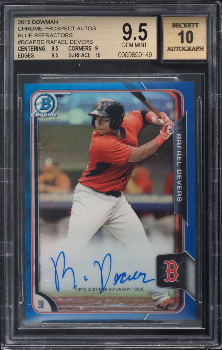 2015 Bowman Chrome Blue Refractor Rafael Devers PROSPECT AUTO /150 BGS 9.5 GEM MINT