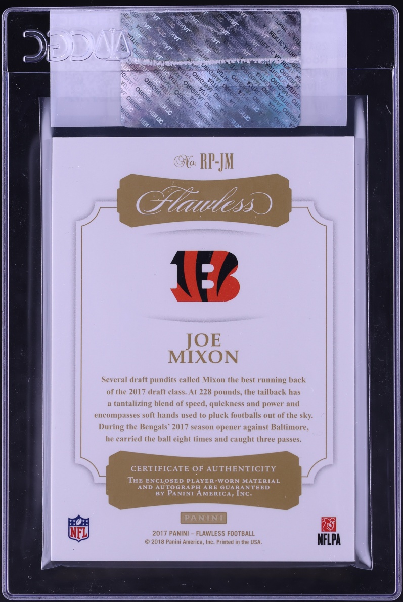 2017 Panini Flawless Silver Joe Mixon ROOKIE PATCH AUTO /20 #RP-JM CGC AUTH