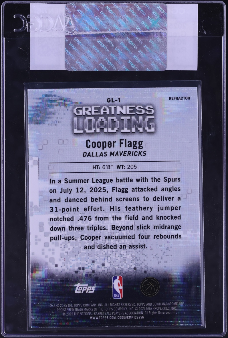 2025 Bowman Chrome Greatness Loading Refractor Cooper Flagg ROOKIE #GL-1 CGC AUTH