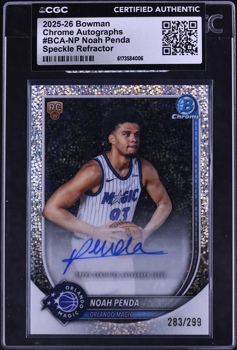 2025 Bowman Chrome Speckle Refractor Noah Penda ROOKIE AUTO /299 #BCA-NP CGC AUTH