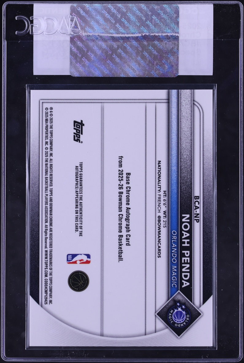 2025 Bowman Chrome Speckle Refractor Noah Penda ROOKIE AUTO /299 #BCA-NP CGC AUTH
