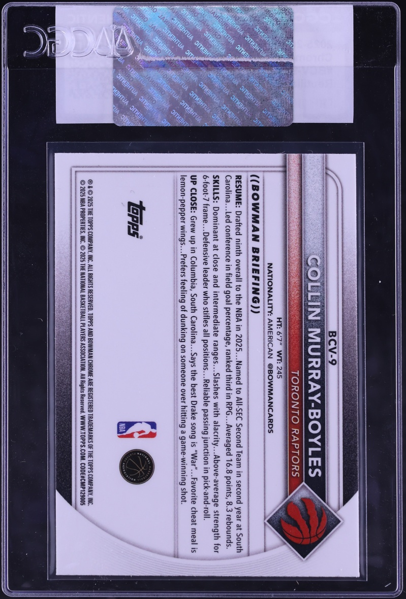 2025 Bowman Chrome Reptilian Refractor Collin Murray-Boyles ROOKIE #BCV-9 CGC AUTH