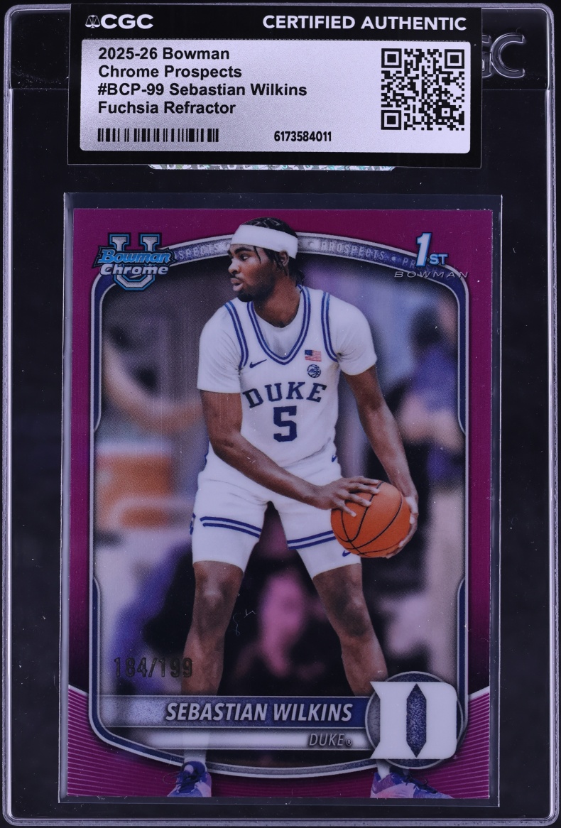 2025 Bowman Chrome University Fuchsia Refractor Sebastian Wilkins /199 #BCP-99 CGC AUTH