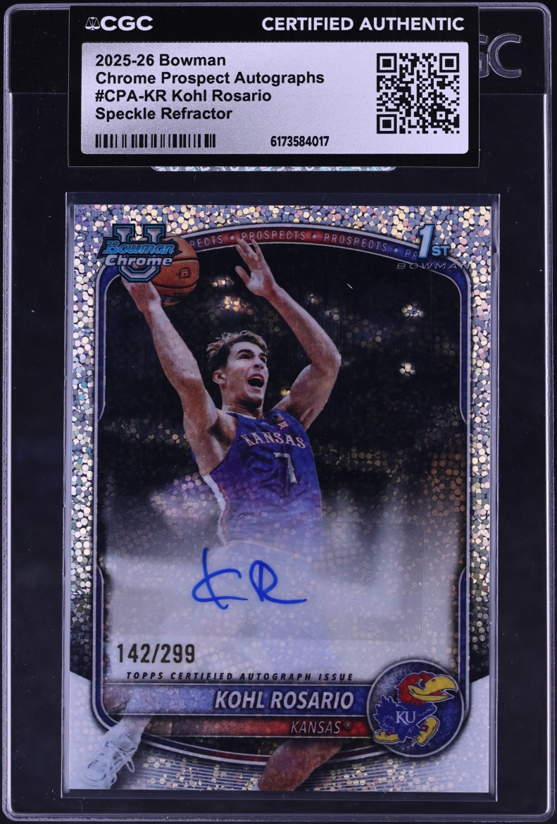2025 Bowman Chrome University Speckle Refractor Kohl Rosario AUTO /299 #CPA-KR CGC AUTH