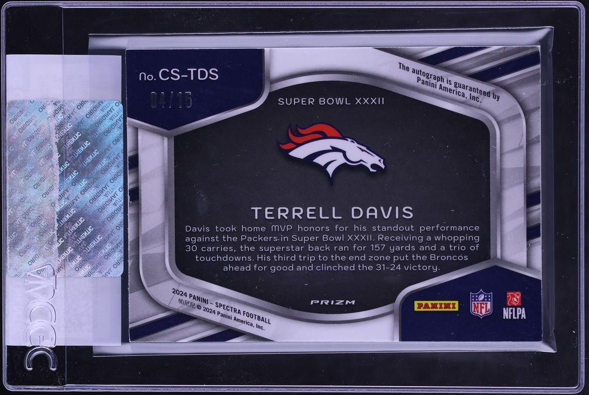 2025 National Treasures '24 Spectra Champion Neon Pink Terrell Davis AUTO /15 #CS-TDS CGC AUTH