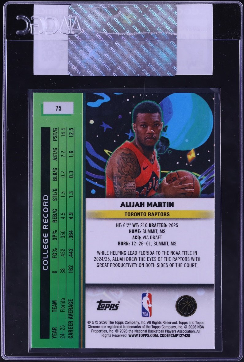 2025 Topps Chrome Cosmic Alijah Martin ROOKIE #75 CGC AUTH