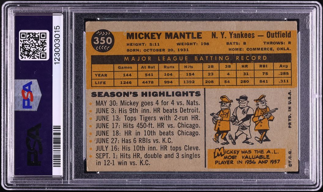 1960 Topps Mickey Mantle #350 PSA 2 GD
