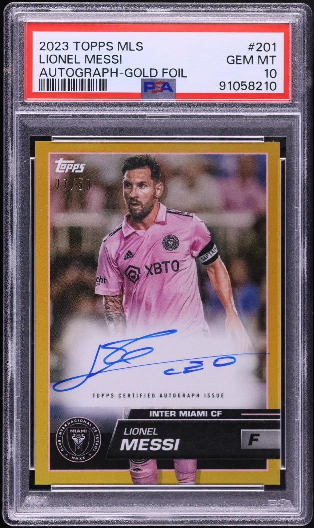 2023 Topps MLS Gold Foil Lionel Messi AUTO /50 #201 PSA 10 GEM
