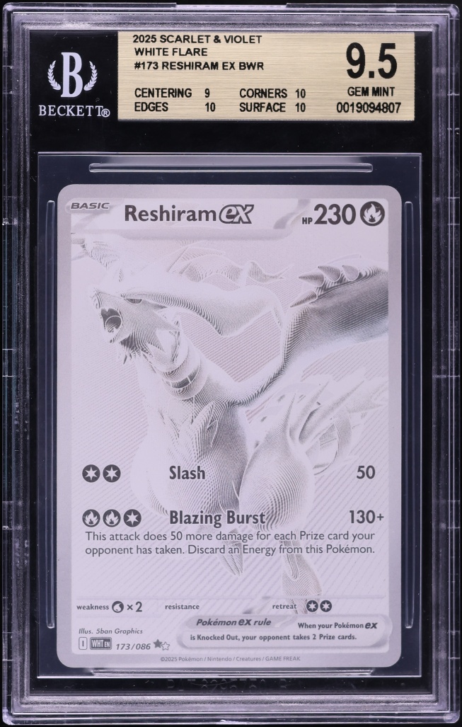 2025 Pokemon Scarlet & Violet White Flare BWR Reshiram ex #173 BGS 9.5 GEM MINT